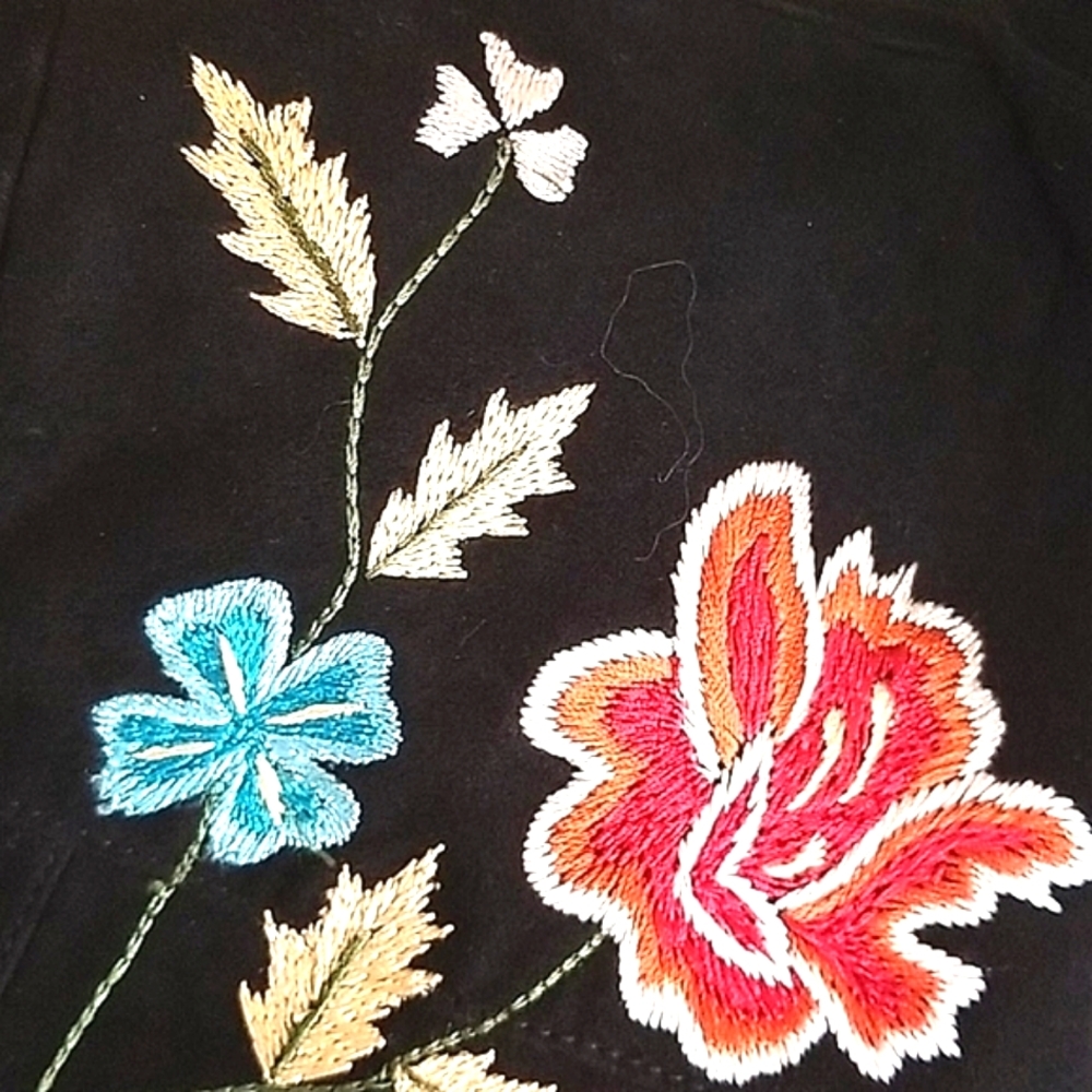 DOUBLE D RANCH DD Black Suede Leather Turq Snaps Floral Embroidery Shirt Blouse - Picture 6 of 10